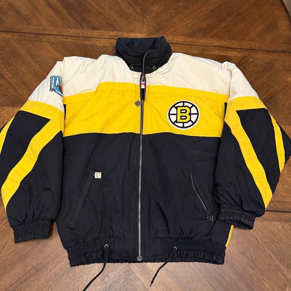 Vintage Boston Bruins Nutmeg Mills NHL Jacket Mens Large Colorblock 90s 8121